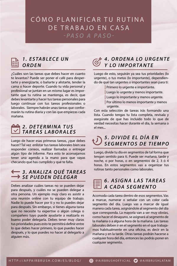 infografía de rutina de trabajo en casa