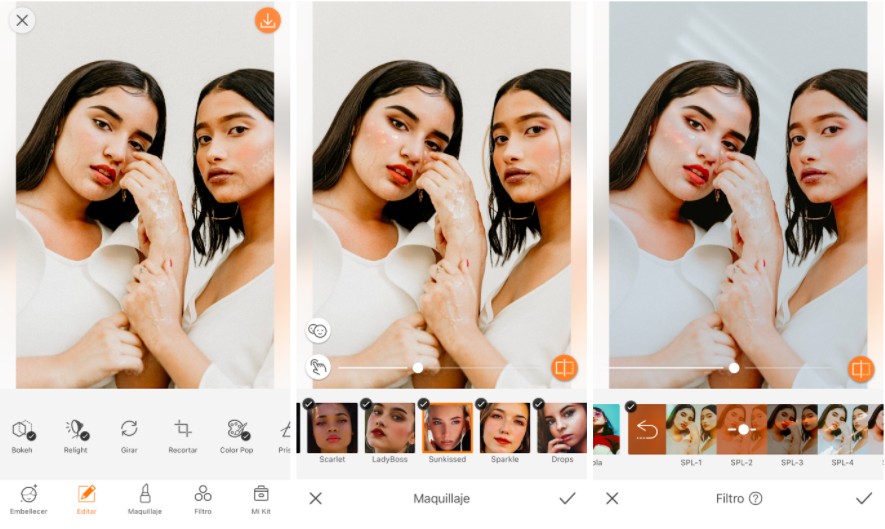 dos amigas con maquillaje, vestidas de blanco 