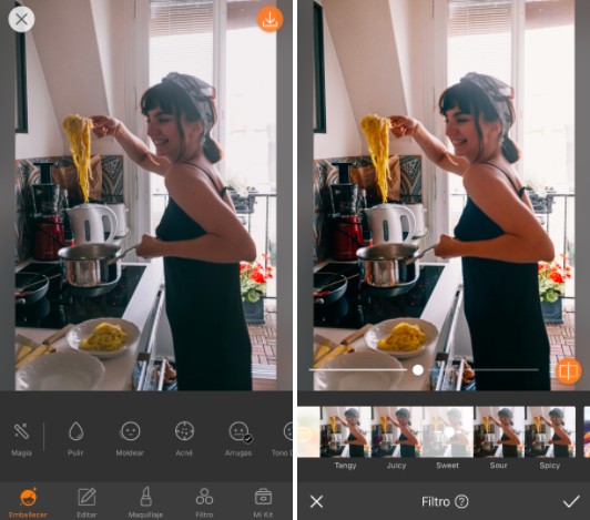 mujer de vestido negro cocinando spaghetti