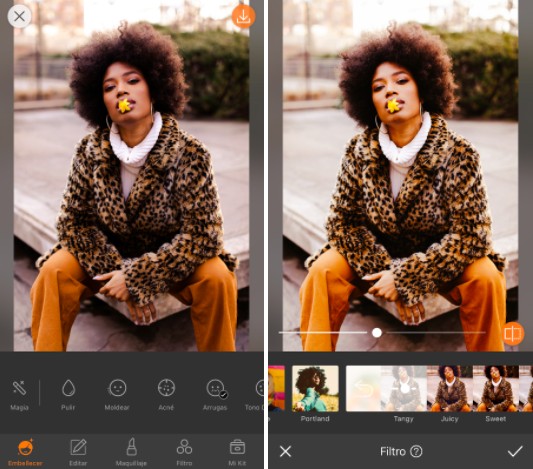 mujer con afro y abrigo de cheetah con flor amarilla en la boca