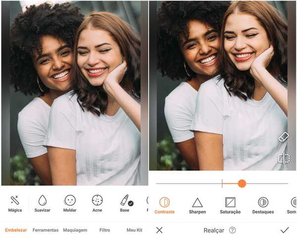 Foto de um casal de mulheres sendo editada no app Airbrush
