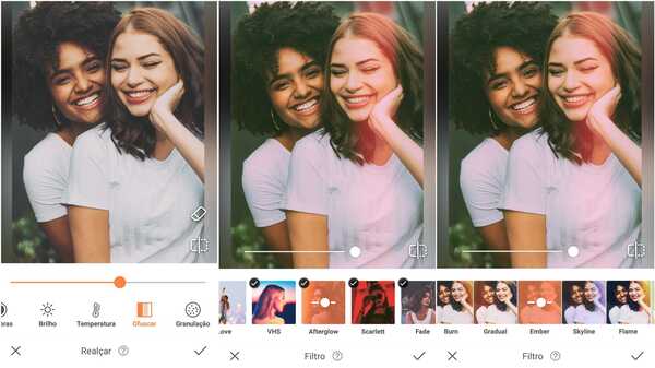 Foto de um casal de mulheres sendo editada no app Airbrush