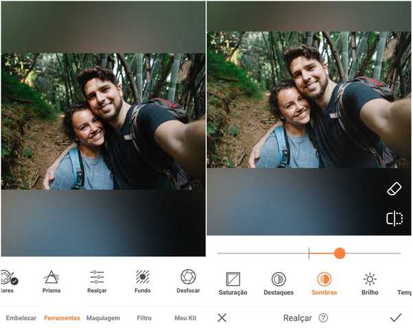 Foto de um casal sendo editada no Airbrush