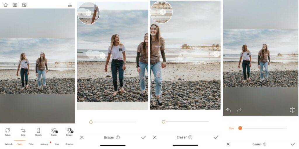 Airbrush eraser tool removes strangers from beach photo