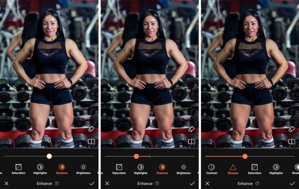 woman in front of free weights