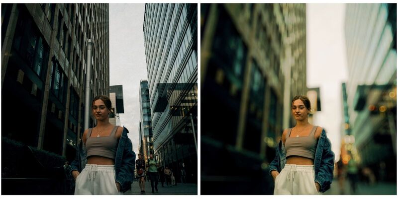 antes e depois de uma edição usando a ferramenta Bokeh do Airbrush