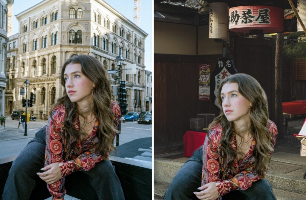 woman sitting in floral blouse