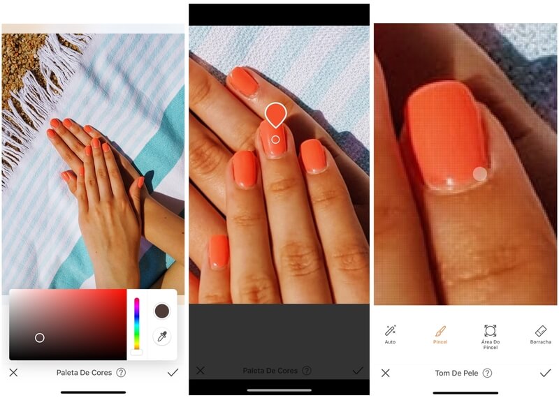 Foto de unhas sendo editada com o aplicativo Airbrush