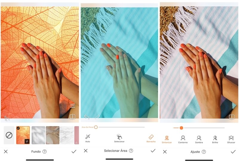 Foto de unhas sendo editada com o aplicativo Airbrush