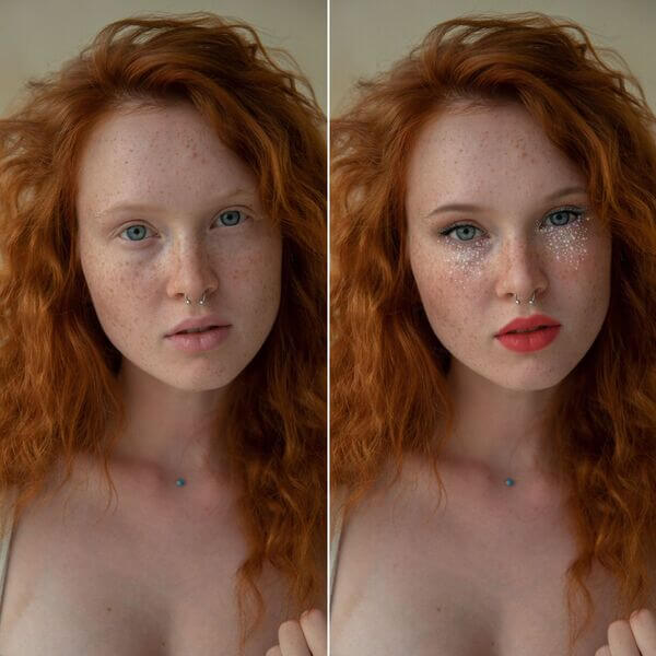 Antes e depois de uma edição feita com o Airbrush