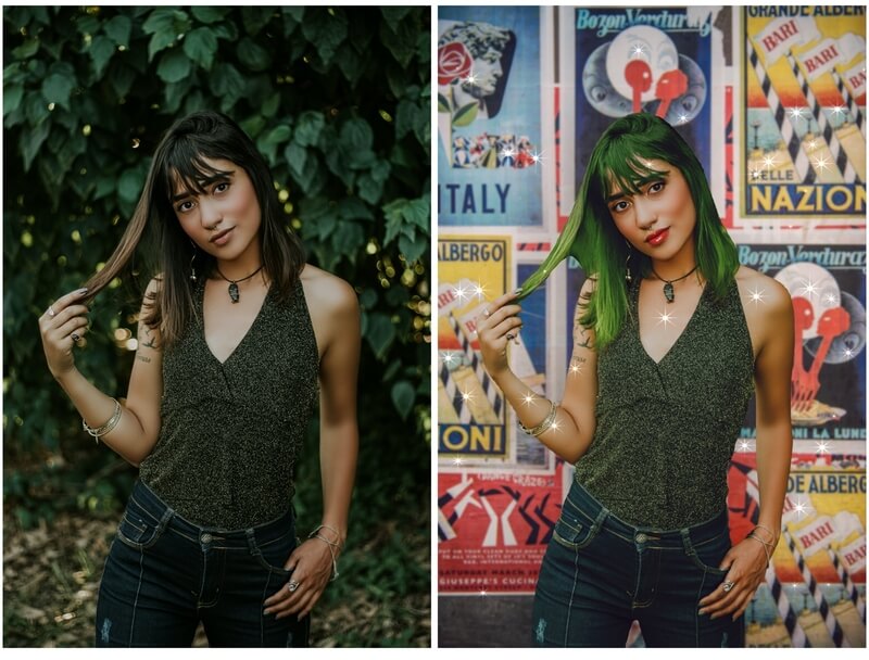 Antes e depois de uma edição feita com o Airbrush
