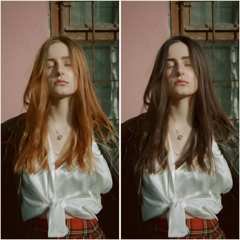 Antes e depois da edição de uma foto usando o Airbrush