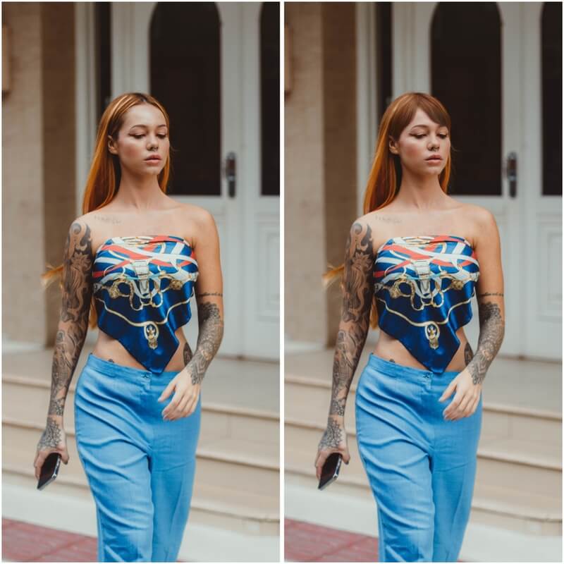 Antes e depois da edição de uma foto usando o Airbrush