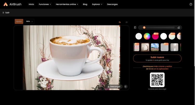 Background Remover Airbrush Web Screenshot ES - cup of coffee with texture background