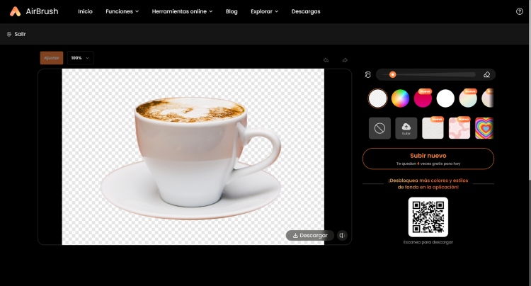 Background Remover Airbrush Web Screenshot ES - cup of coffee without background