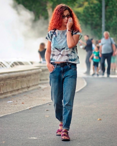 remove people from photos - red hair girl cropping example before