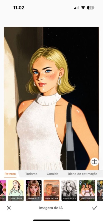Airbrush AI Image App Screenshot PT - blond girl lapis de cera