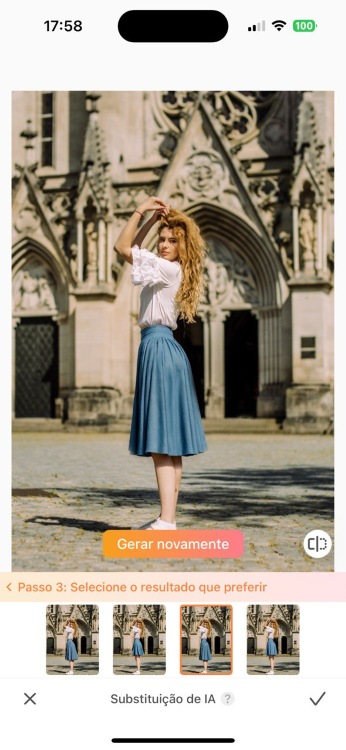 Airbrush AI Replace App Screenshot PT - woman in red skirt result