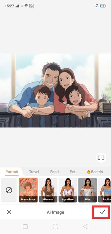 Airbrush Ghibli filter App Screenshot EN - family result tick