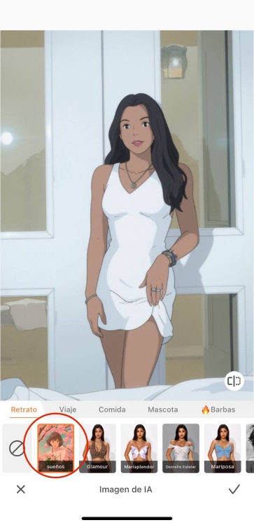 Airbrush Ghibli filter App Screenshot ES - girl in white dress dreamscape