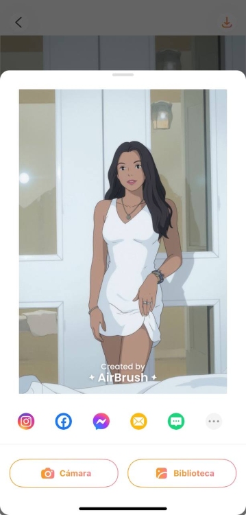 Airbrush Ghibli filter App Screenshot ES - girl in white dress save