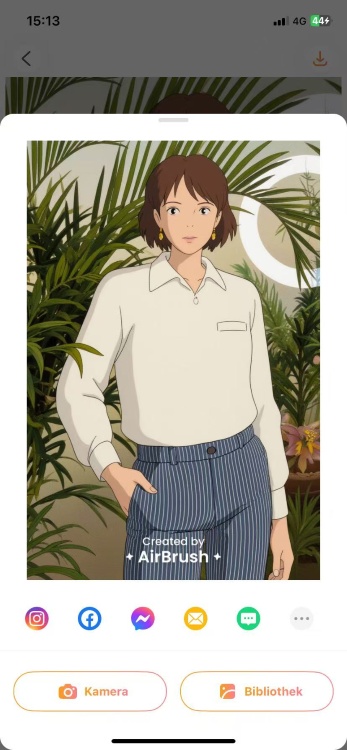Airbrush Ghibli filter App Screenshot GE - model in white shirt AI Image save
