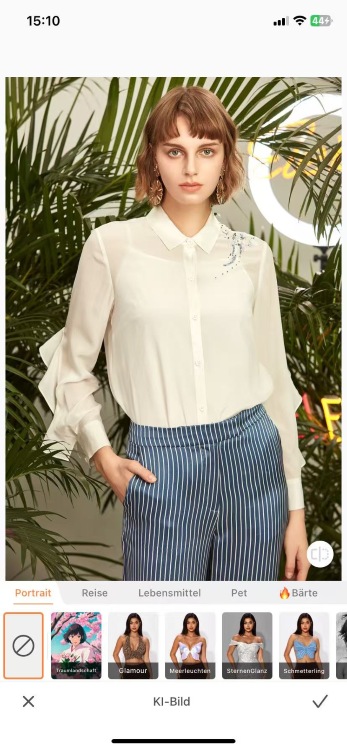 Airbrush Ghibli filter App Screenshot GE - model in white shirt AI Image