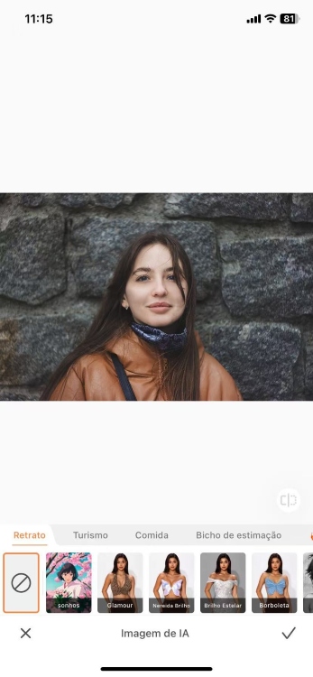 Airbrush Ghibli filter App Screenshot PT - woman in brown jacket AI Image