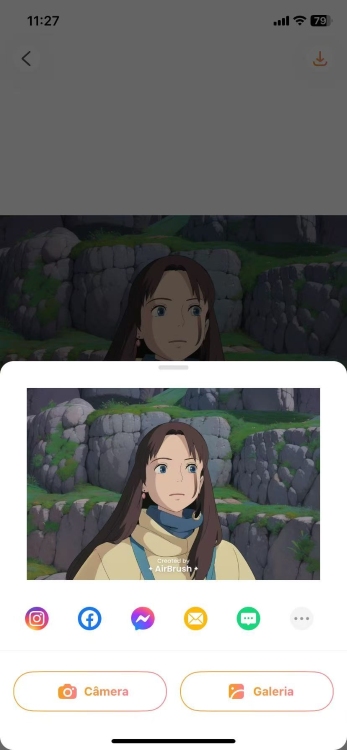 Airbrush Ghibli filter App Screenshot PT - woman in brown jacket save