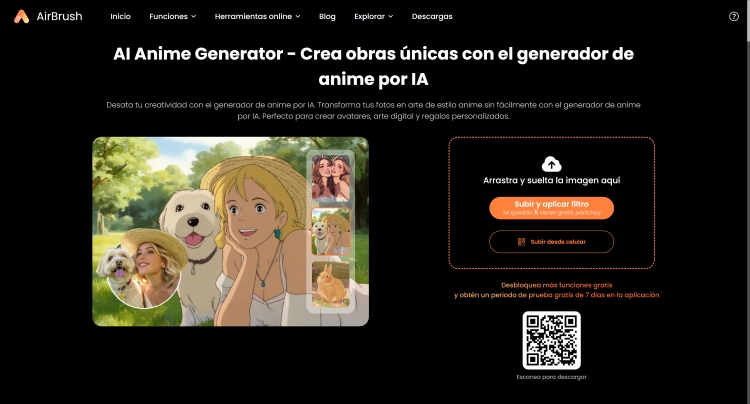 Airbrush Ghibli filter Web Screenshot ES