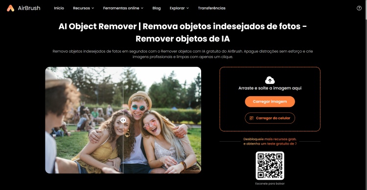 Airbrush AI Object Remover Web Screenshot PT - remove watermark main page