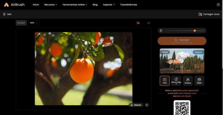 Airbrush AI Object Remover Web Screenshot PT - remove watermark result