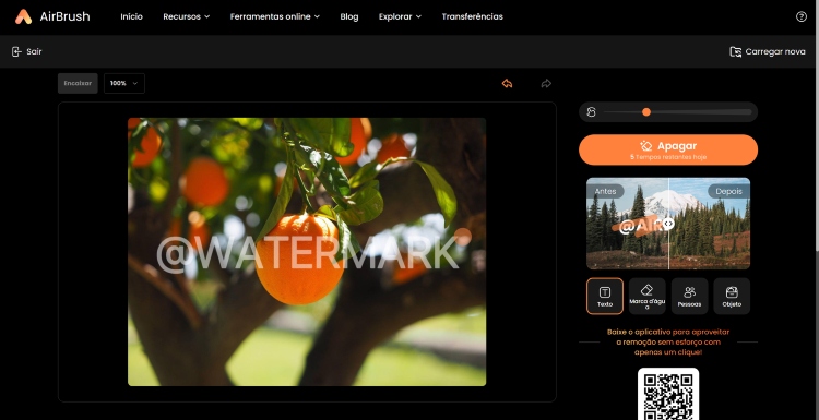Airbrush AI Object Remover Web Screenshot PT - remove watermark upload picture