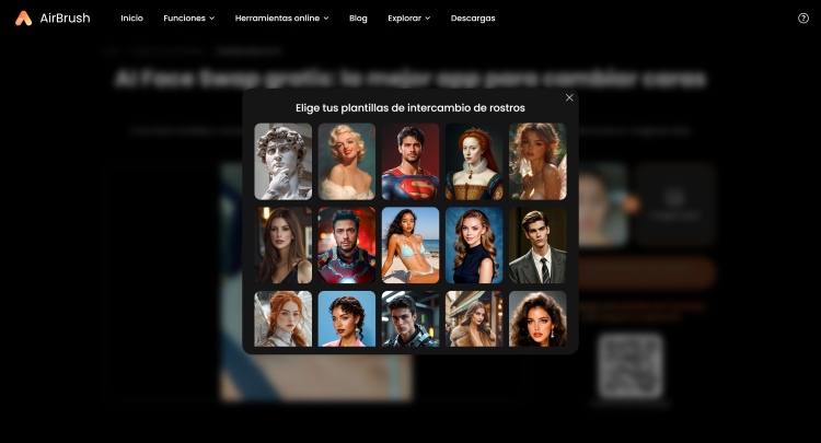 Airbrush Face Swap Web Screenshot ES - choose base image