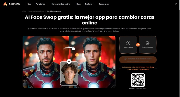 Airbrush Face Swap Web Screenshot ES - main page