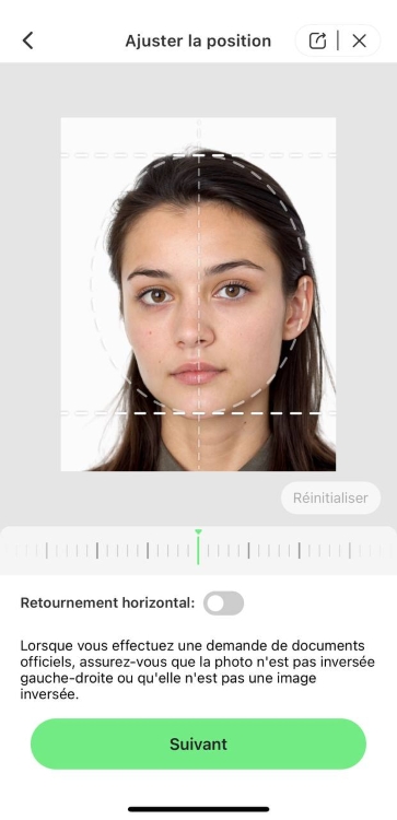 Airbrush ID Photo Screenshot FR - adjust the position