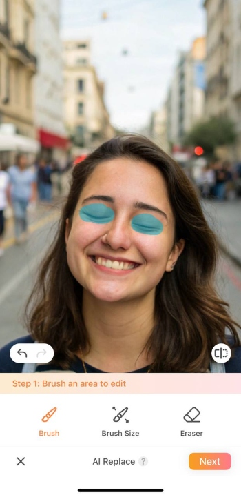Airbrush App Screenshot EN - open closed eyes highlight the area