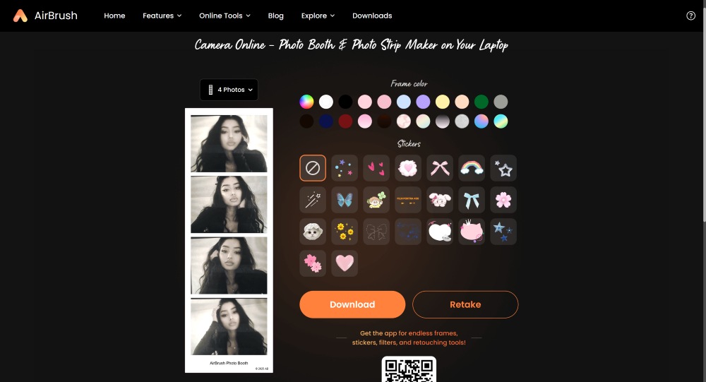 Airbrush Web Screenshot EN - Camera Online Photo Booth choose frame color