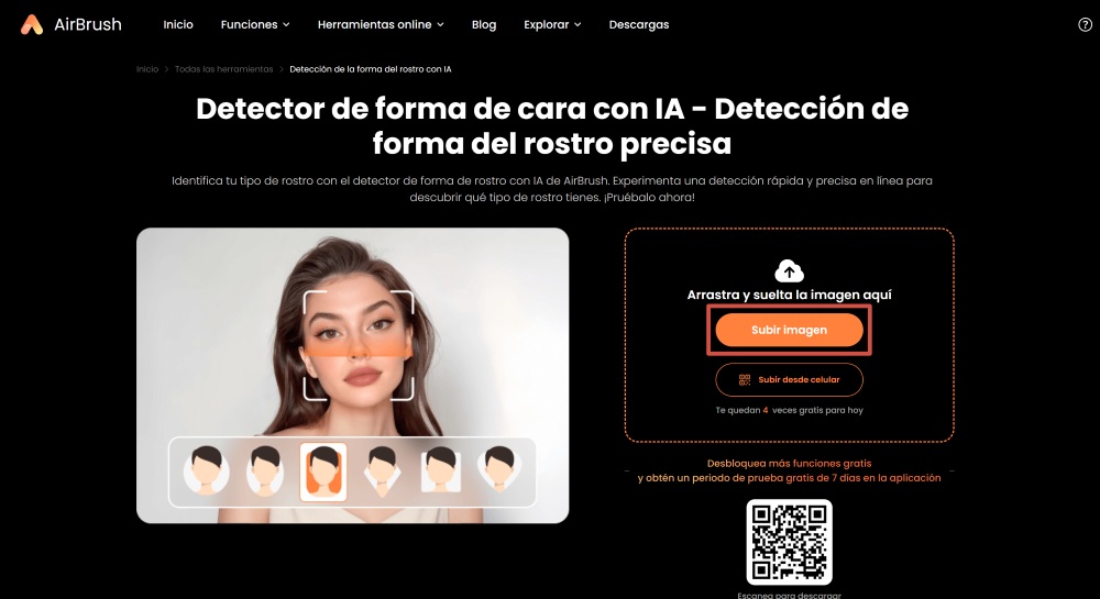 Airbrush Web Screenshot ES - AI Face Shape Detector upload image