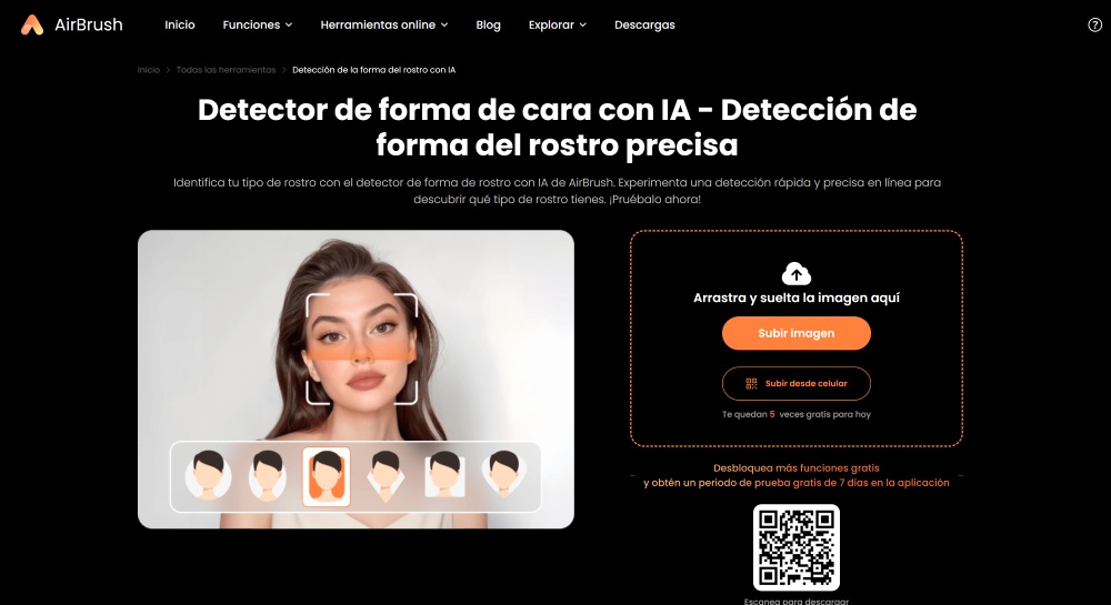 Airbrush Web Screenshot ES - AI Face Shape Detector