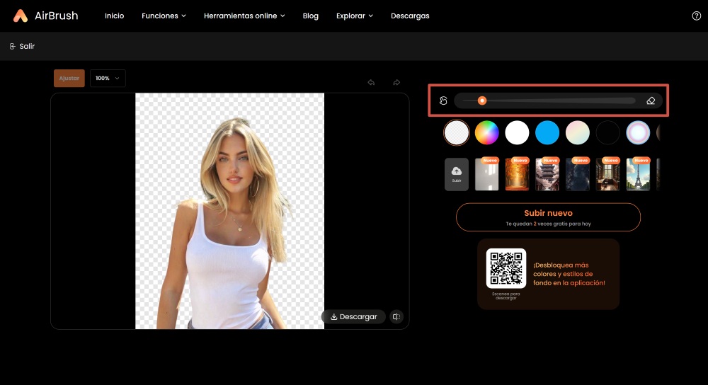Airbrush Web Screenshot ES - remove image background adjust