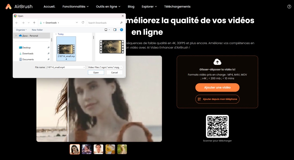 Airbrush&nbsp;Web Screenshot FR - AI Video Enhancer choose the video