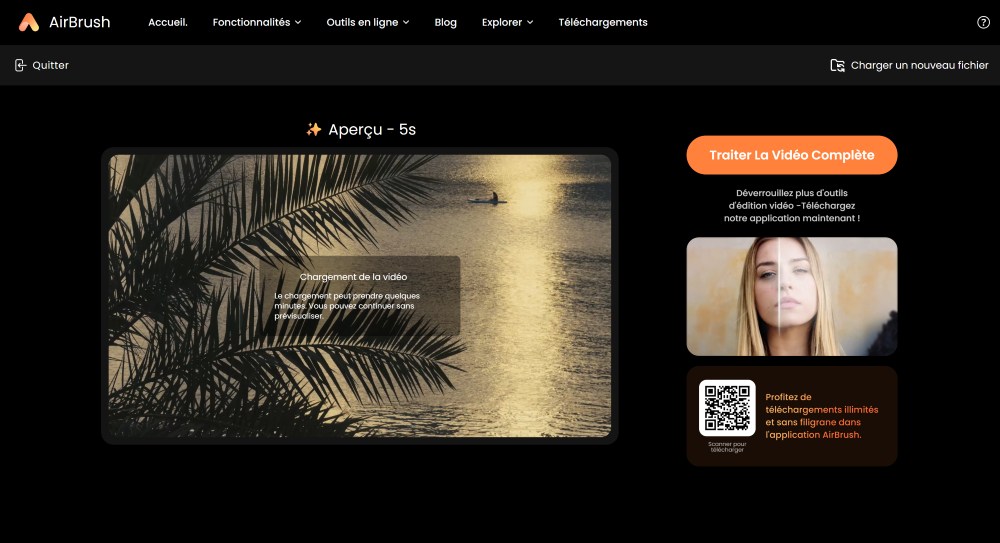 Airbrush&nbsp;Web Screenshot FR - AI Video Enhancer process