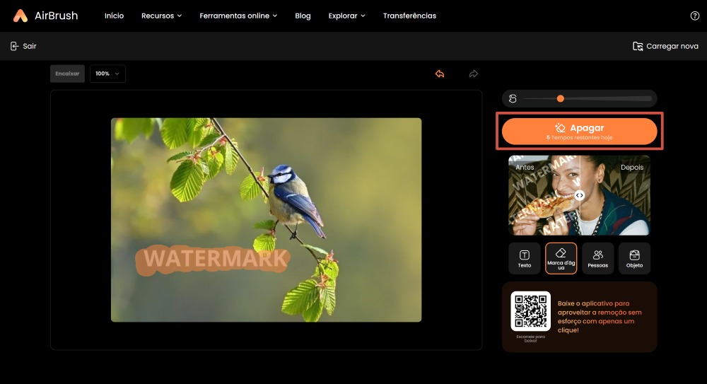 Airbrush Web Screenshot PT - ai object remover remove watermark earse