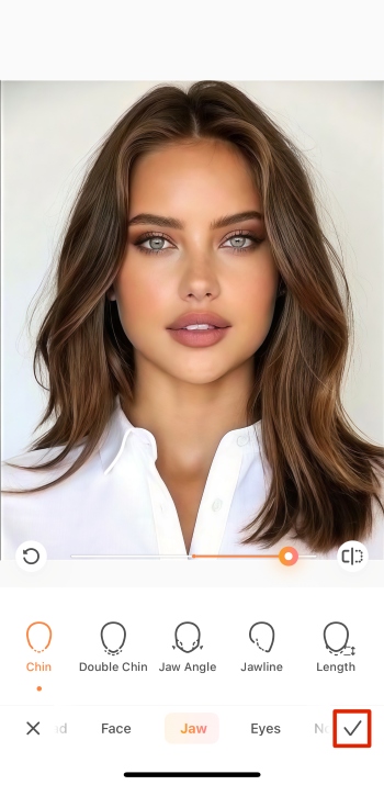 Airbrush App Screenshot EN - Celebrity Look Alike Chin Shaping tick