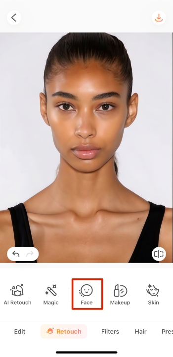 Airbrush App Screenshot EN - Celebrity Look Alike Forehead Shaping face