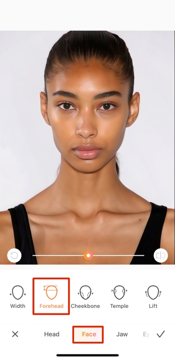 Airbrush App Screenshot EN - Celebrity Look Alike Forehead Shaping forehead