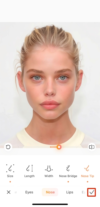 Airbrush App Screenshot EN - Celebrity Look Alike Nose Shaping tick