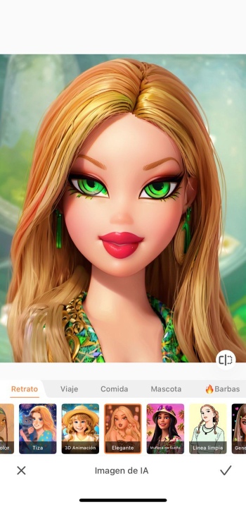 Airbrush App Screenshot ES - Photo to Cartoon AI Image Elegante (Bratz style)
