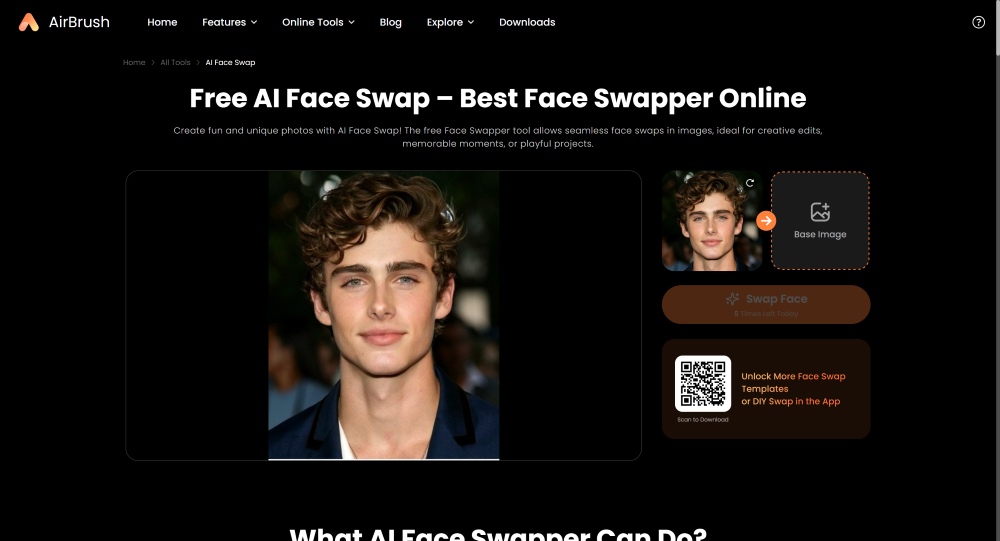 Airbrush Web Screenshot EN - AI Face Swap source image